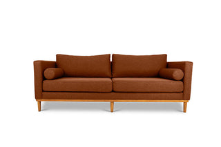 Harrison three seater couch in teak brown linen front view