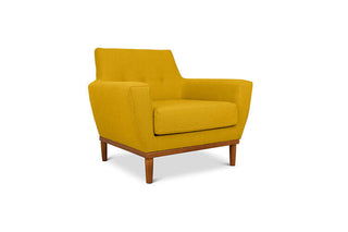 Jansen single seater couch yellow linen angled view