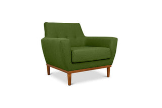 Jansen single seater couch avocado green linen angled view