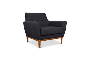 Jansen single seater couch charcoal linen angled view