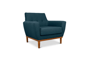 Jansen single seater couch midnight blue linen angled view