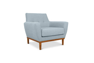 Jansen single seater couch pale aqua linen angled view