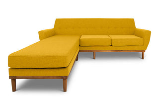 Jansen three seater L shape couch yellow linen front view