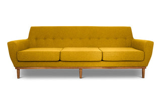 Jansen three seater couch yellow linen front view