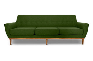 Jansen three seater couch avocado green linen front view