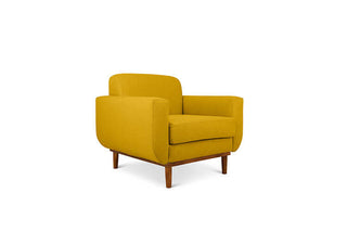 Oslo single seater couch in yellow linen fabric angled view