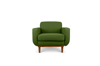 Oslo single seater couch in avocado green linen fabric front view