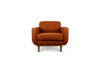 Oslo single seater couch in orange linen fabric front view