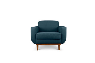 Oslo single seater couch in midnight blue linen fabric front view