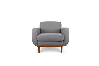 Oslo single seater couch in dark grey linen fabric front view