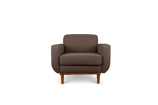 Oslo single seater couch in dark brown linen fabric front view