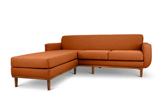 Oslo L shape couch in rust linen fabric angled view