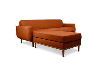 Oslo L shape couch in rust linen fabric angled view