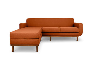 Oslo L shape couch in rust linen fabric front view