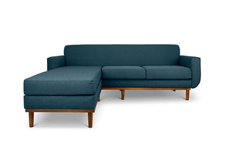 Oslo L shape couch in midnight blue linen fabric front view