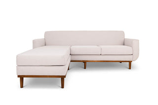 Oslo L shape couch in white linen fabric front view