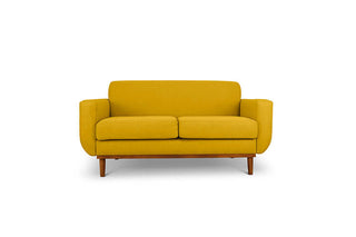 Oslo two seater couch in yellow linen fabric front view