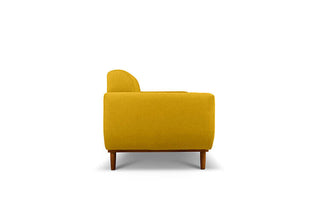 Oslo two seater couch in yellow linen fabric side view