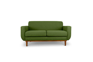 Oslo two seater couch in avocado green linen fabric front view