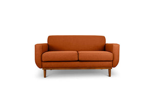 Oslo two seater couch in orange linen fabric front view