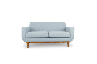 Oslo two seater couch in pale blue linen fabric front view