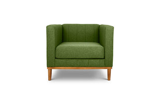 Shelley single seater couch avocado green linen front view