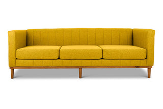 Shelley three seater couch yellow linen front view