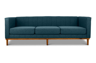 Shelley three seater couch midnight blue linen front view