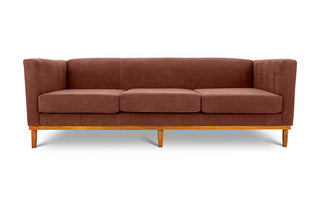 Shelley three seater couch chocolate brown suede front view