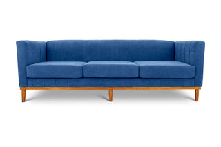 Shelley three seater couch indigo blue suede front view