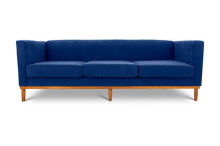 Shelley three seater couch jet blue suede front view