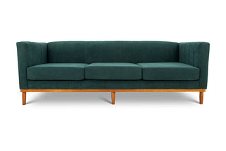 Shelley three seater couch seaweed  green suede front view