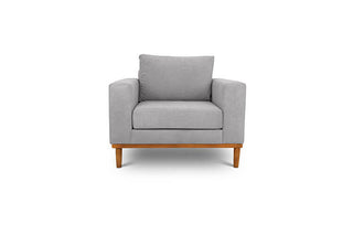 Sophia single seater couch in bone grey suede fabric front view
