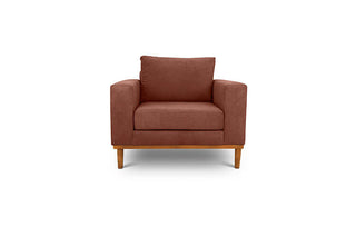 Sophia single seater couch in chocolate suede fabric front view