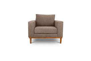 Sophia single seater couch in dust brown suede fabric front view