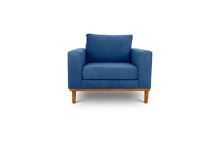 Sophia single seater couch in indigo suede fabric front view