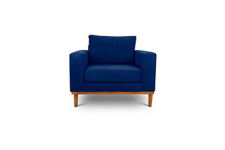 Sophia single seater couch in jet blue suede fabric front view