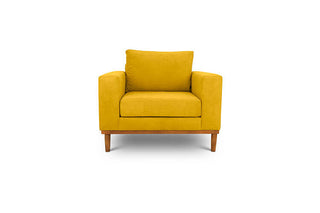Sophia single seater couch in ochre suede fabric front view