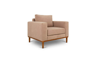 Sophia single seater couch in sand suede fabric angled view