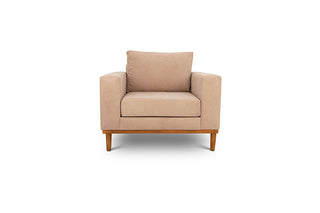 Sophia single seater couch in sand suede fabric front view