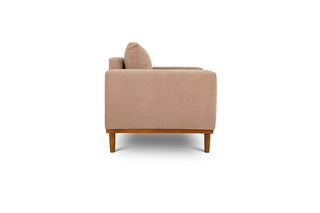 Sophia single seater couch in sand suede fabric side view