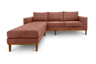 Sophia L shape couch in chocolate brown suede fabric front view