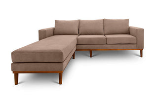 Sophia L shape couch in dust brown suede fabric front view
