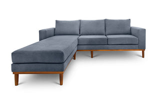 Sophia L shape couch in slate suede fabric front view