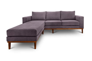 Sophia L shape couch in taupe suede fabric front view