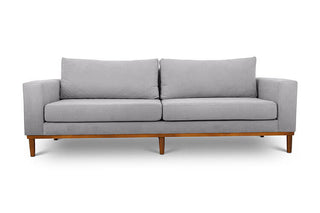Sophia three seater couch in bone grey suede fabric front view