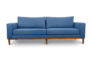 Sophia three seater couch in indigo suede fabric front view