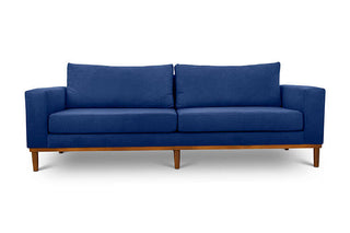 Sophia three seater couch in jet blue suede fabric front view