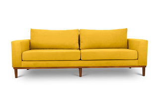Sophia three seater couch in ochre suede fabric front view
