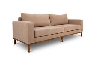 Sophia three seater couch in sand suede fabric angled view